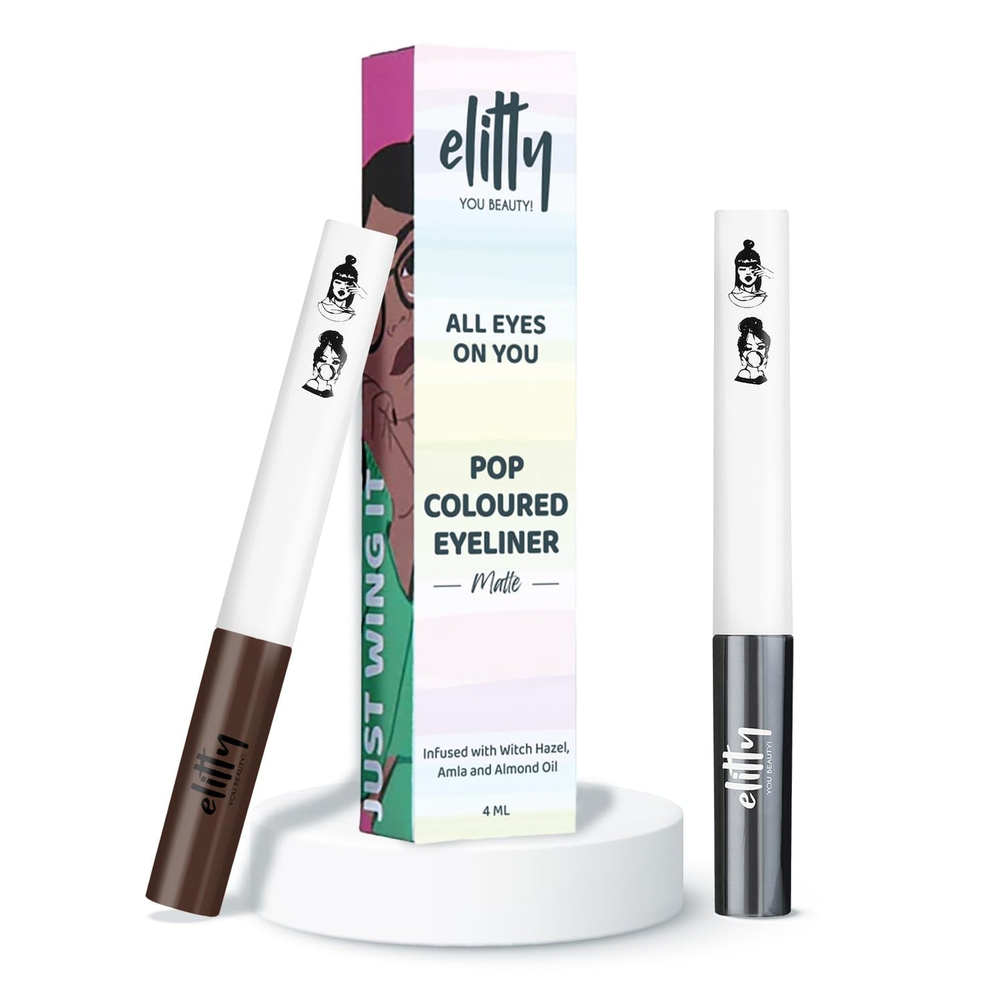 Elitty Dark Secret Pop Colour Waterproof Liquid Eyeliner Combo (Pack of 2) | Matte Shades (Black, Brown) | Lasts Upto 12 Hrs | 4 ML Each