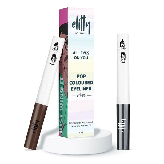 Elitty Dark Secret Pop Colour Waterproof Liquid Eyeliner Combo (Pack of 2) | Matte Shades (Black, Brown) | Lasts Upto 12 Hrs | 4 ML Each