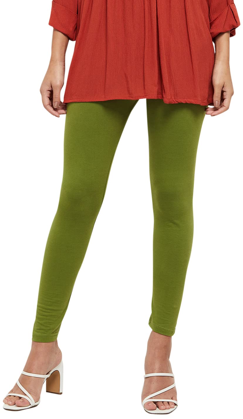 MAX Women Solid Leggings (NOOSAL21LG_Light Green_L) Slim