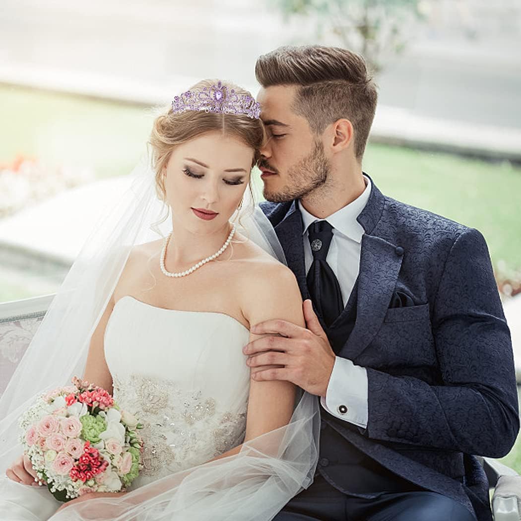 SYGA Bridal Princess Girl Tiara and Rhinestone Crown Headband Hair Accessories for Women Wedding Ceremony Party (Silver Plating + Purple)