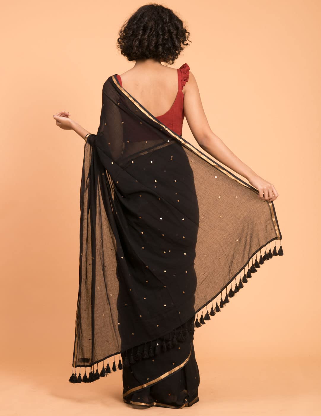 Suta Women's Plain Pure Cotton Saree Without Blouse | Black Saree| ChumkiSaree| Cotton Saree