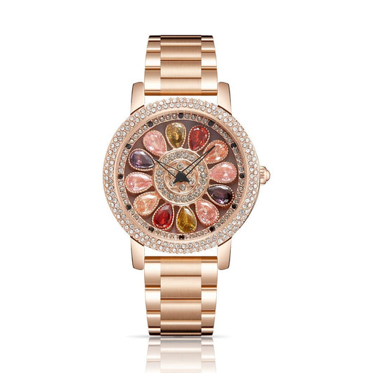 ORSGA Alloy Steel Flora Watch For Women Multicolor Diamond Rotating Dial Rose Gold Women Watches For Girls Ladies Watch Analog Latest Stylish & Unique Womens Watch