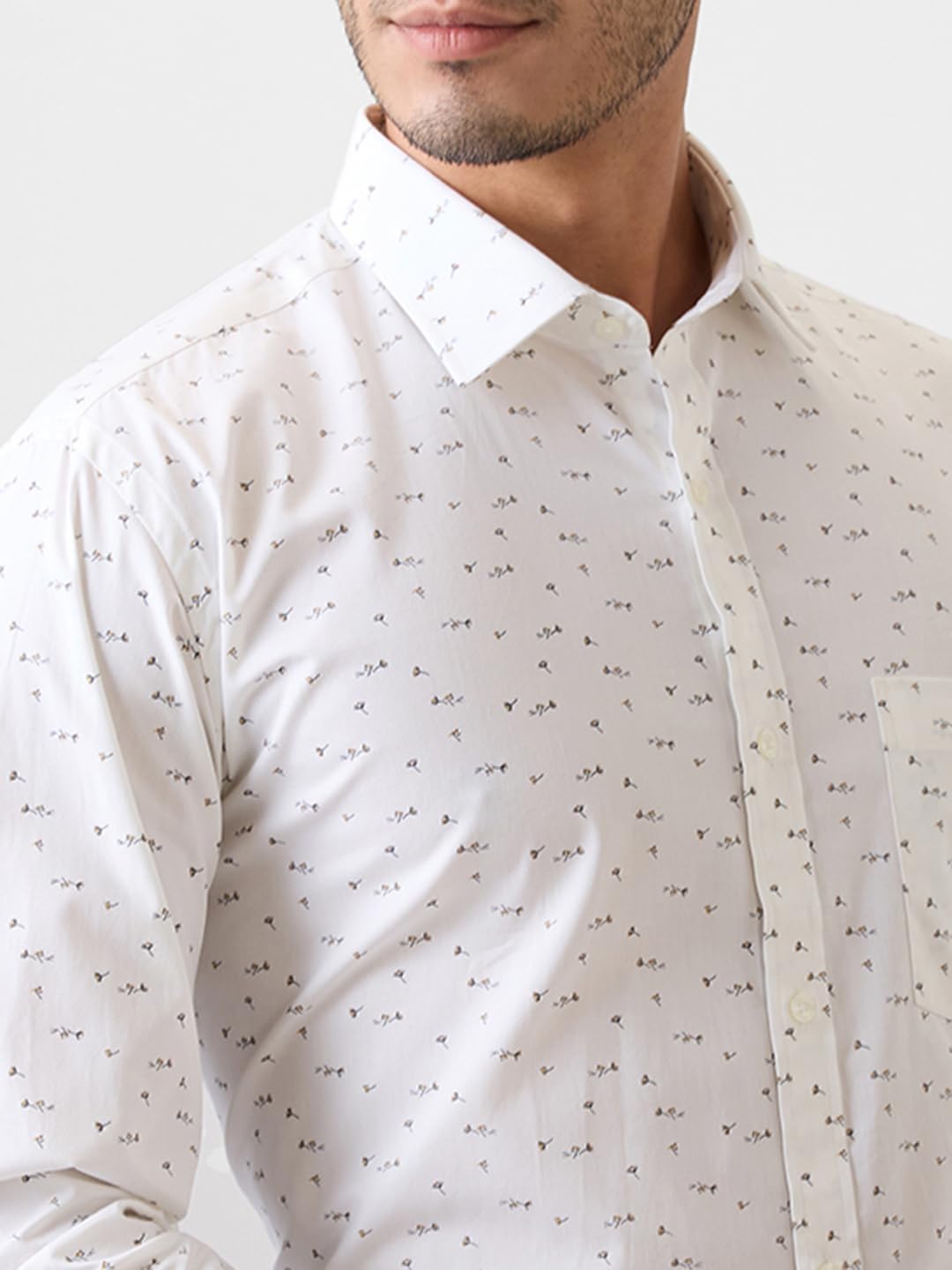 Park Avenue Men Slim Fit Print Pattern Pure Cotton Semi Cut Away Collar Full Sleeve Formal Shirt (Size: 40)-PMSX18610-W1 White