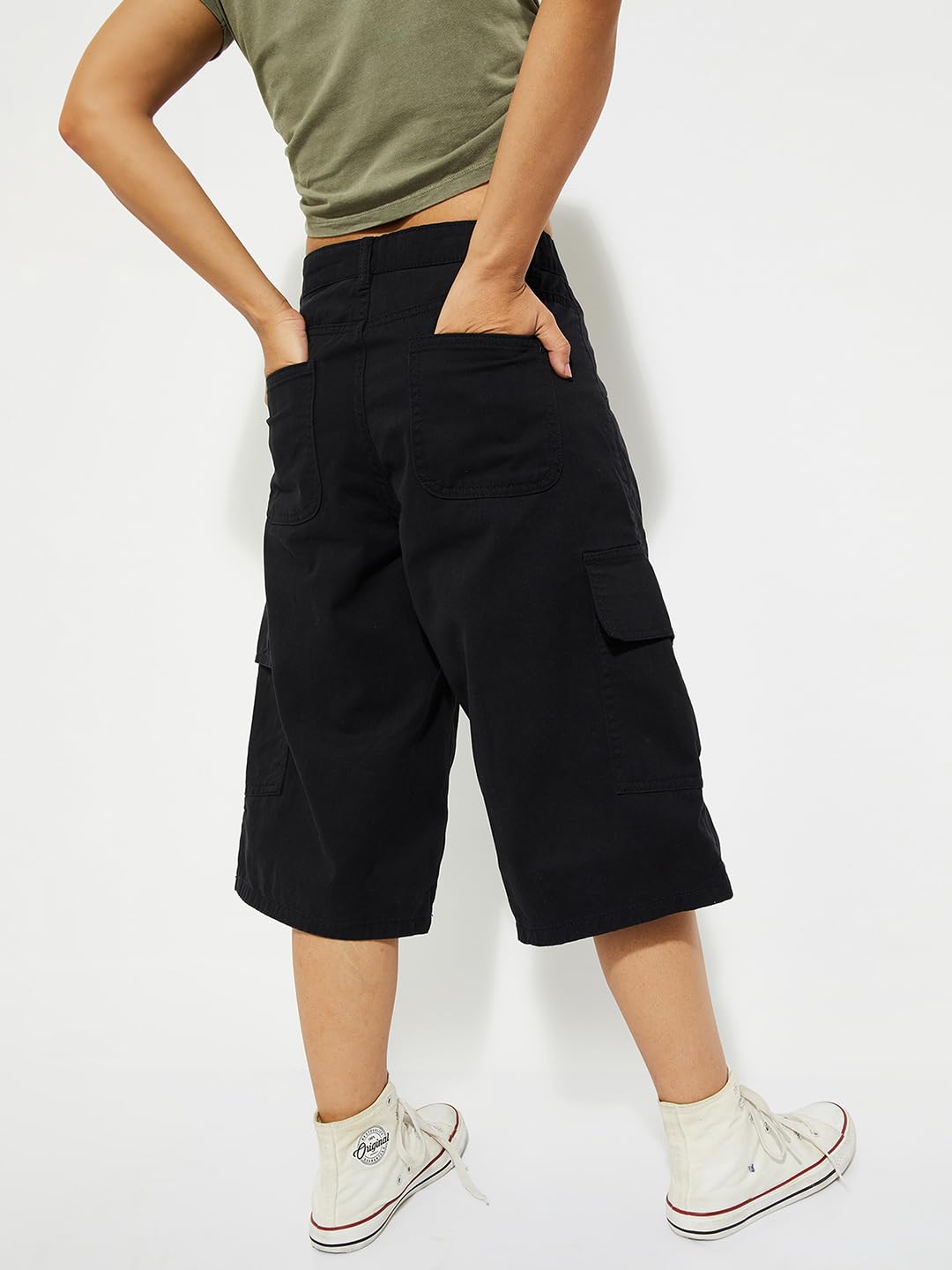 Max Alaya F x URB_N Women Solid Cargo Shorts (Black_32)