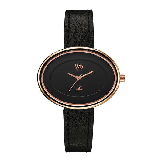 Fastrack Vyb Mirage Quartz Analog Black Dial Black Split Leather Strap Watch for Women - FV60103WL01W