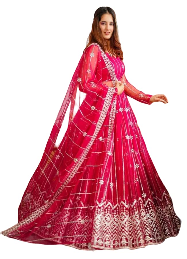 Fashion Basket Net Sequence Pink Lehenga choli For womens(FB-LH-L8265_Pink_Free Size)