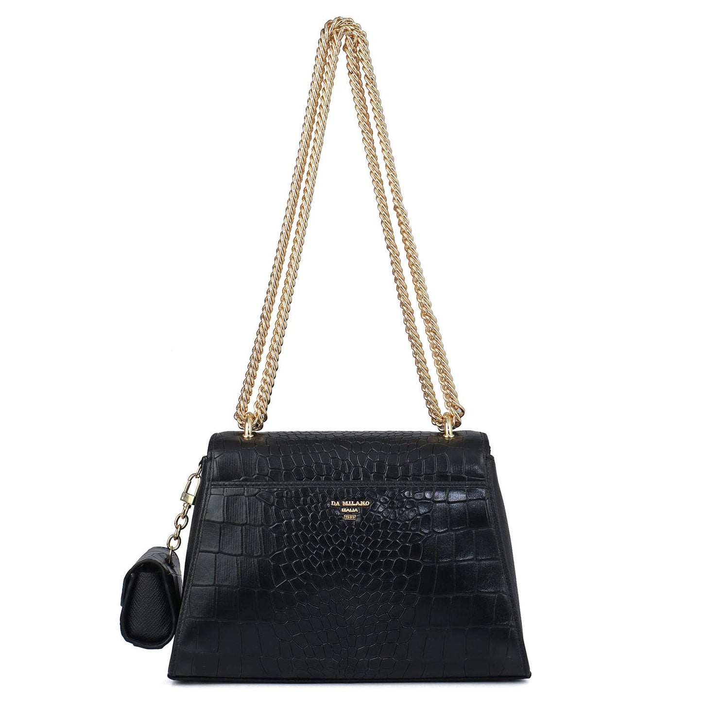 Da Milano Leather Shoulder Bag for Women - Black