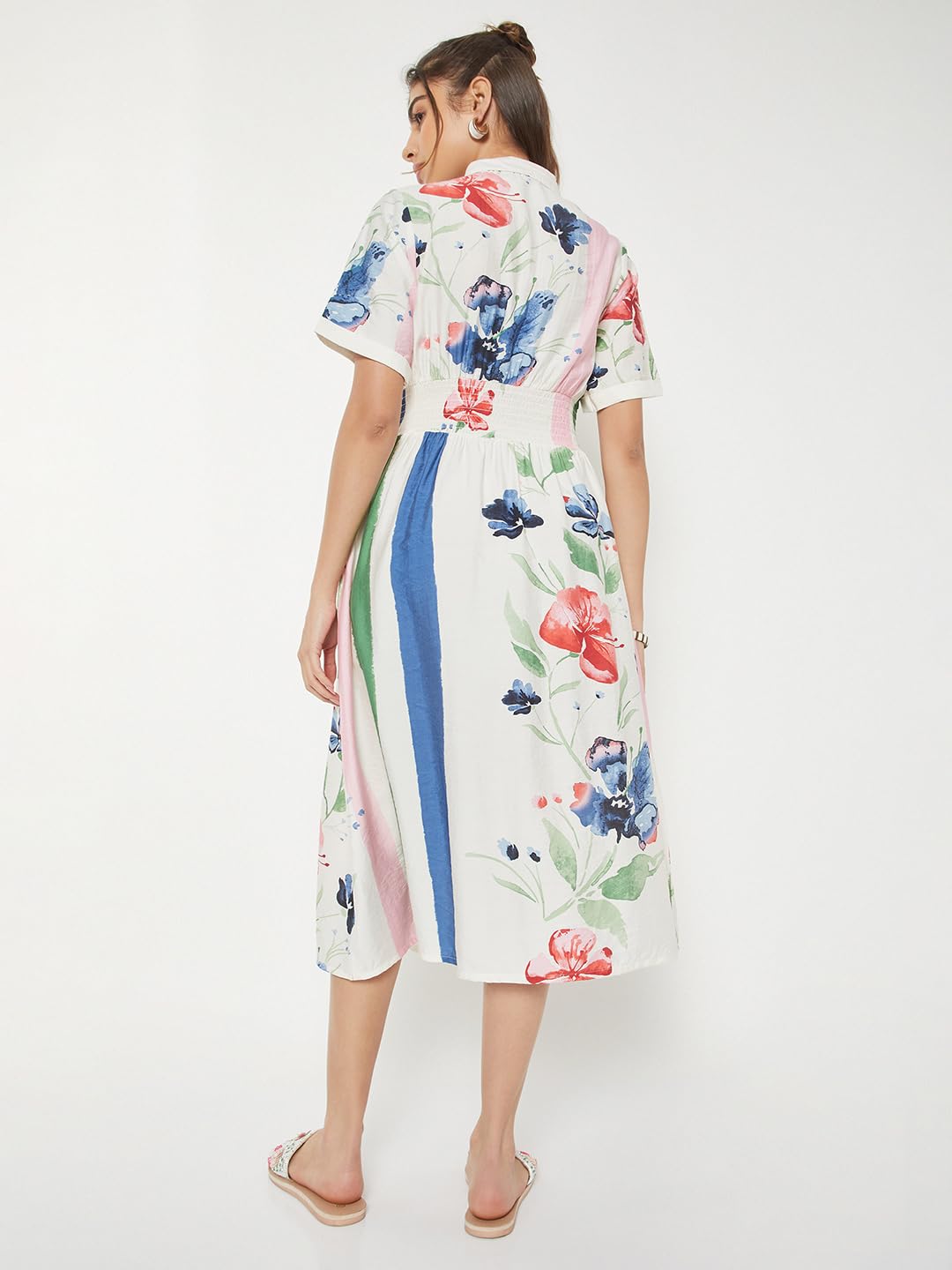 Max Women Printed Shirt Dress(White_L)