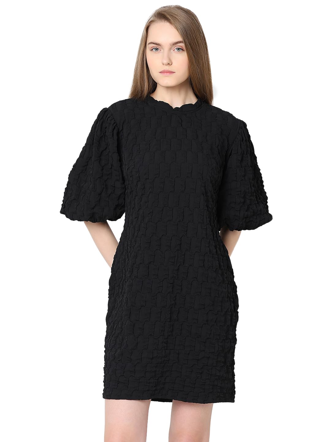 VERO MODA Women's Polyester Sheath Above The Knee Dress (10318285 Black