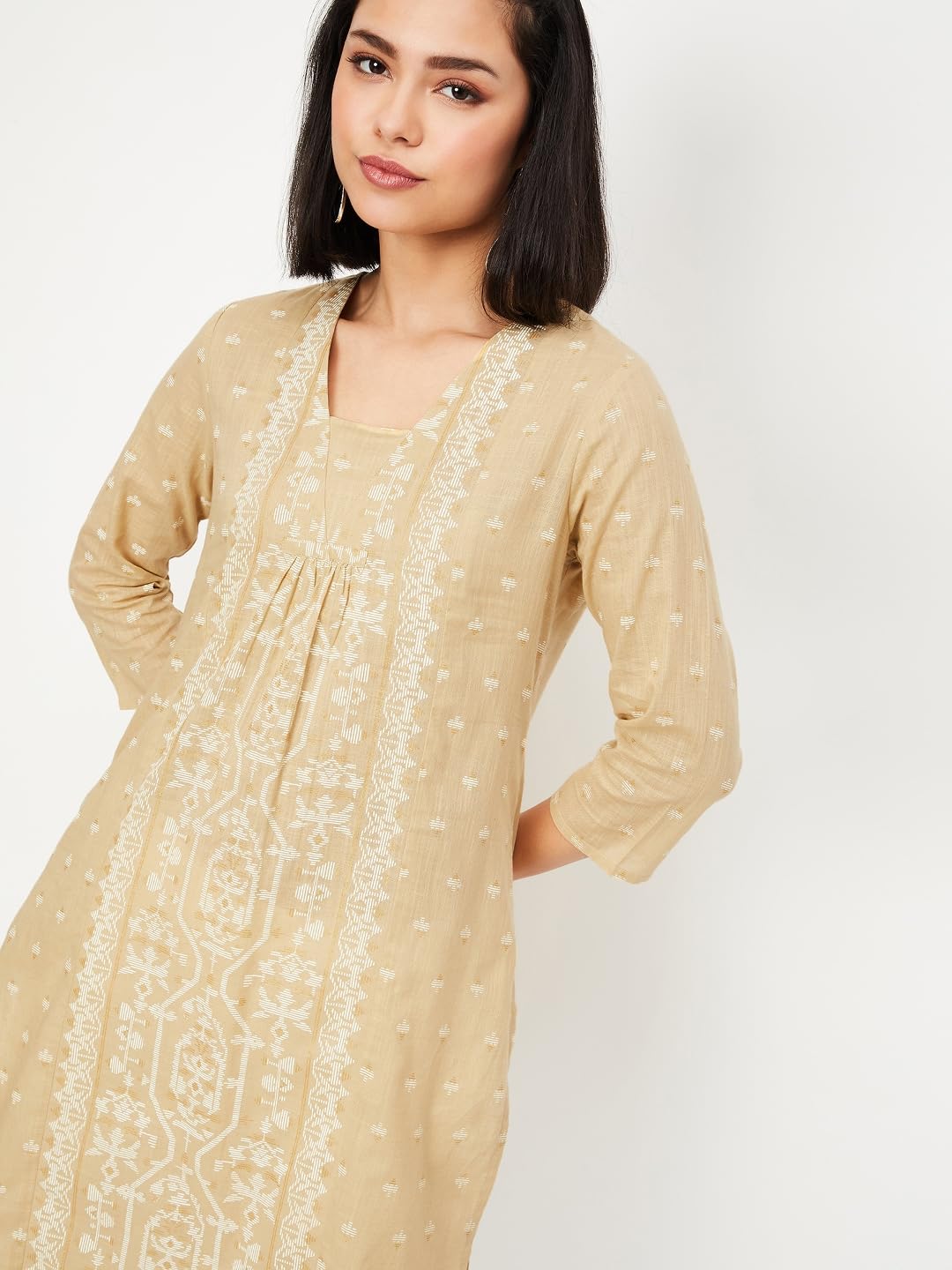 Max Women's Cotton Blend Regular Kurta (LOPKSP25BI_Beige