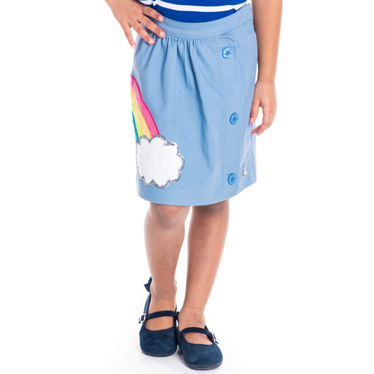 Cherry Crumble Blue Applique 100% Cotton Casual Wear Regular Fit Applique Summer Skirt for Girls