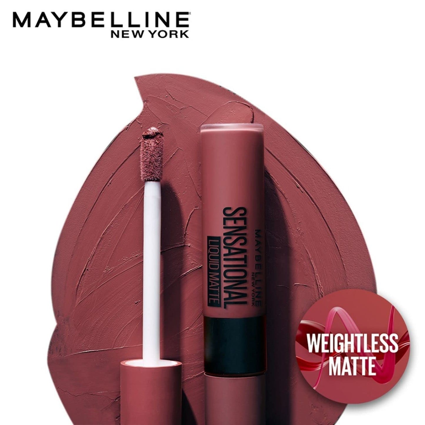 Maybelline New York Sensational Liquid Matte Lipstick, Non-sticky, Non-drying Lipstick, Hassle-Free & Precise Application, Long-lasting Liquid Matte Lipstick - Nude Nuance|7ml