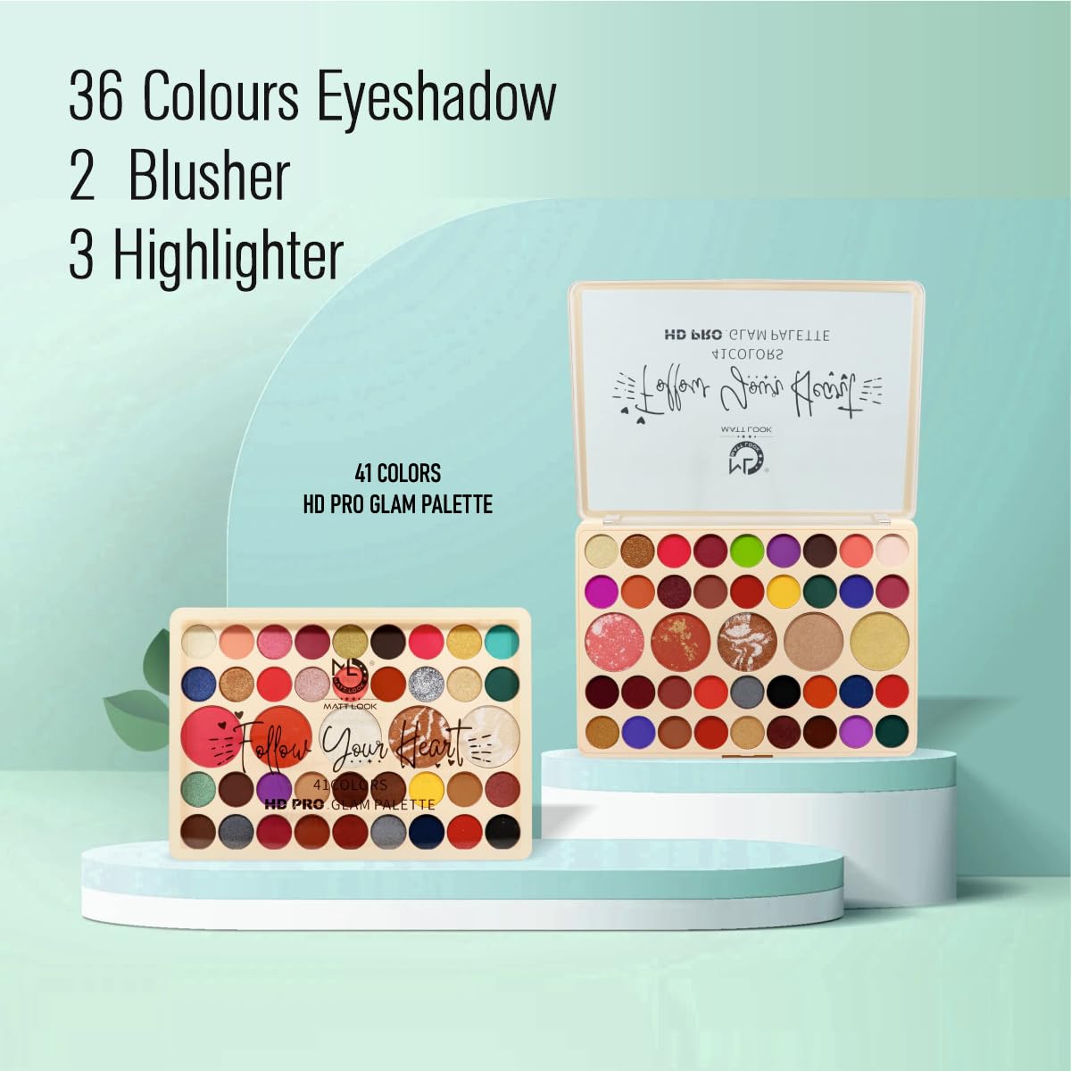 MATT LOOK 41 Colors Hd Pro Glam Palette|Multi-Purpose Use Palette|Bright Vibrant Colors|Water Proof Formula|One Stroke Application|Eye Shadows & Highlighters In One Palette- Multicolor 01(41.6G)