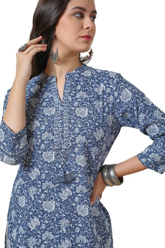 Soch Womens Blue Rayon Ethnic Motifs Print Tunic