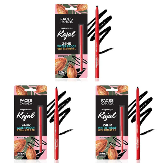 FACESCANADA Magneteyes Kajal Stick- Black, 0.35G | 24 Hr Long Stay | One Stroke Smooth Glide | Waterproof, Smudgeproof & Fadeproof | Deep Matte Finish | Enriched With Almond Oil&Vitamin E(Pack Of 3)