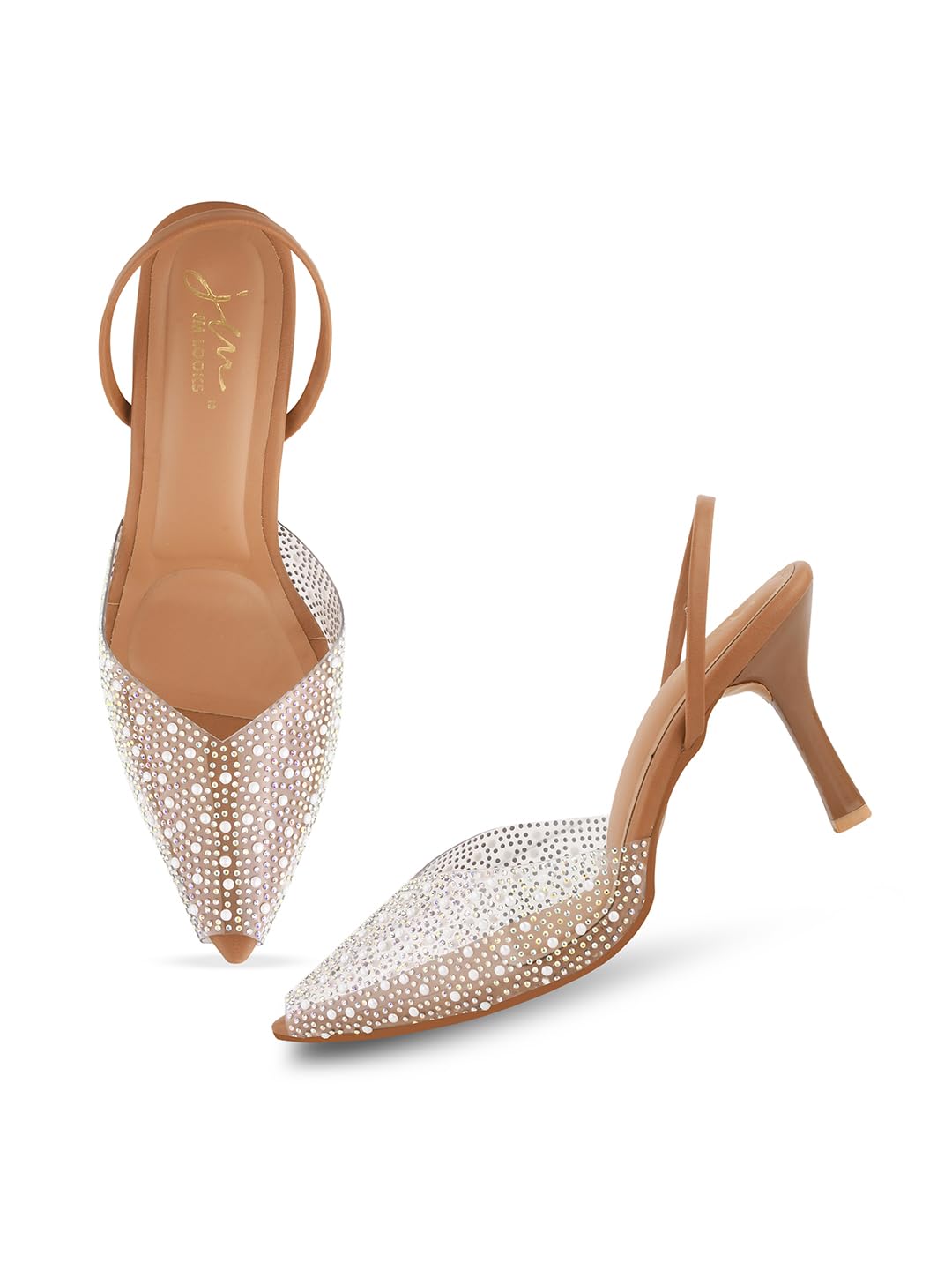 JM LOOKS Embellished & Sylish Kitten Heeled Sandal For Women & Girls | Women Fashion Sandals | (Tan, 38)