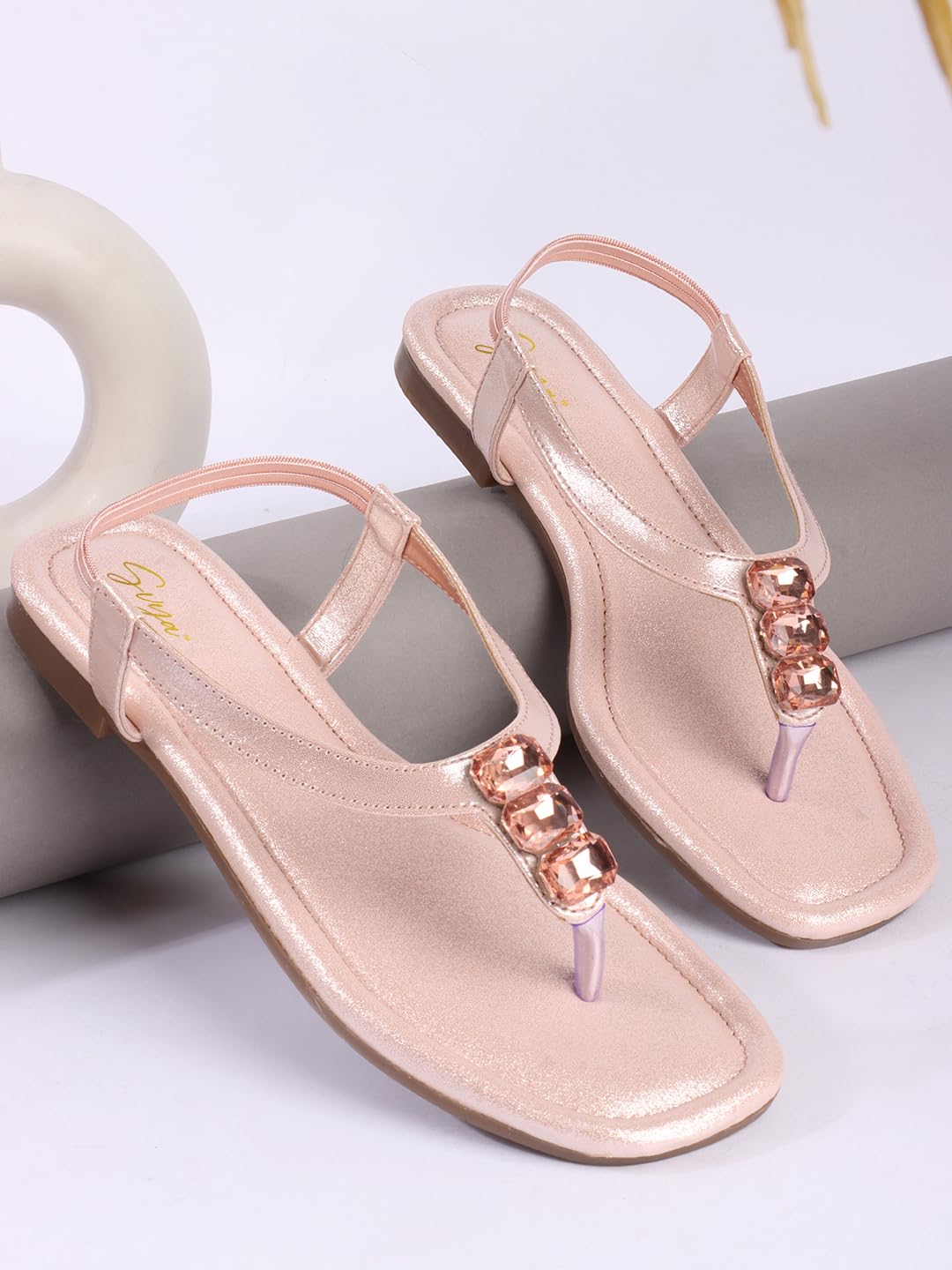 SVYA Women T-Strap Sandal Fashionable Light Weight and Comfortable Back strap Sandals (Peach, UK Footwear Size System, Adult, Women, Numeric, Medium, 8)