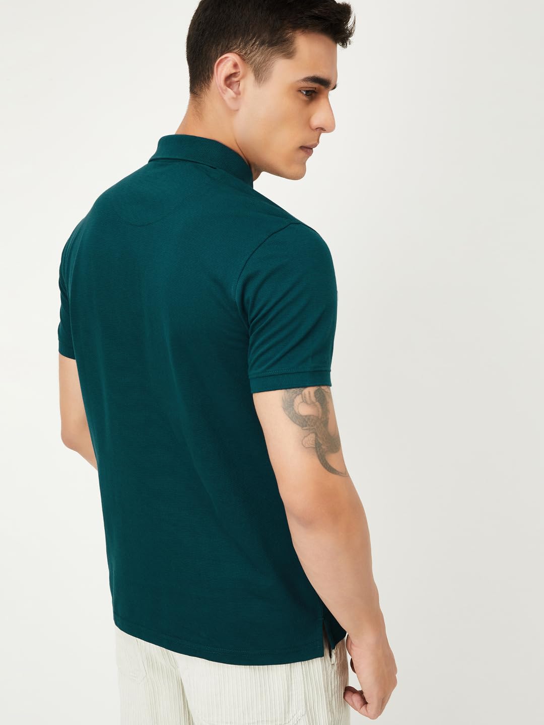 Max Men Textured Polo T-Shirt(Teal_L)