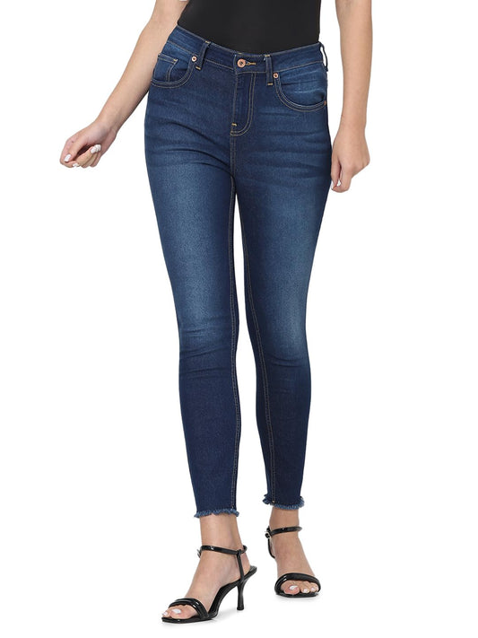 VERO MODA Women Solid Blue Cotton Skinny Fit Ankle-Length High-Rise Jeans