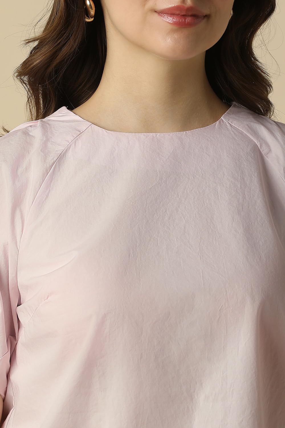 Women Light Pink Solid Casual Top