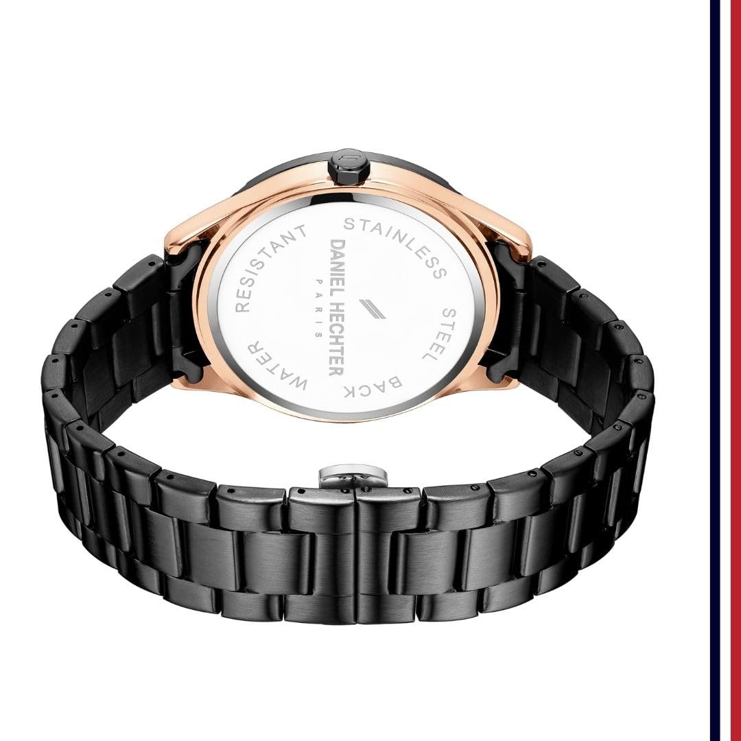Daniel Hechter Paris Bastille Collection Analog Watch for Men with Round Dial, Stainless Steel Strap and Date Function-DHM1014