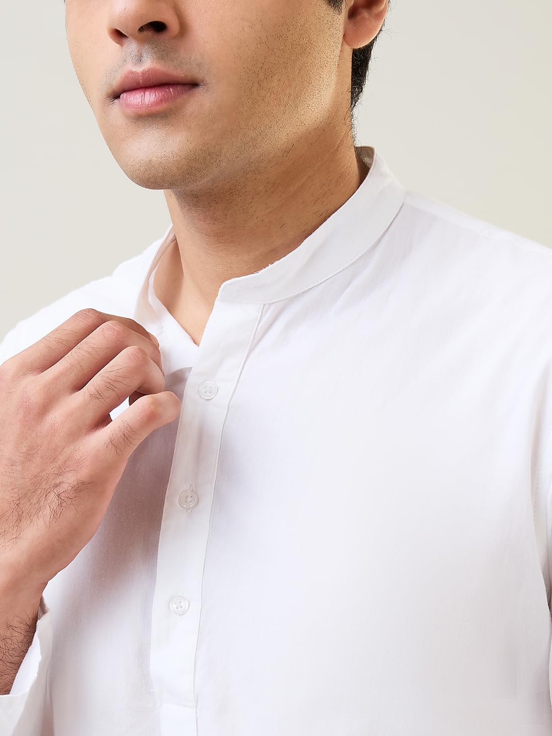 Raymond SleepZ Men Comfort Fit Solid Pattern Pure Cotton Mandrin Collar Kurta White