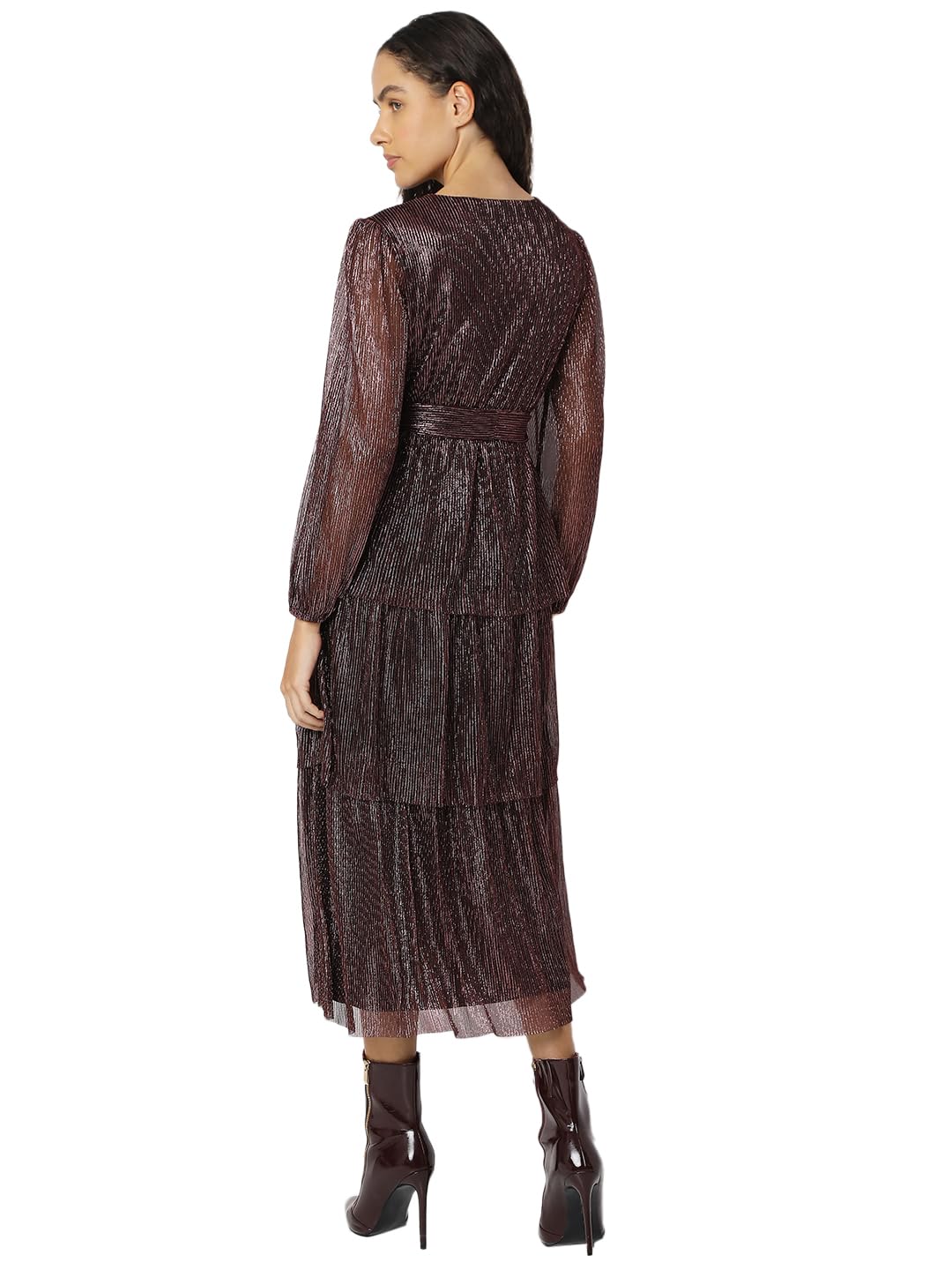 VERO MODA Women's Fit and Flare Maroon Dress