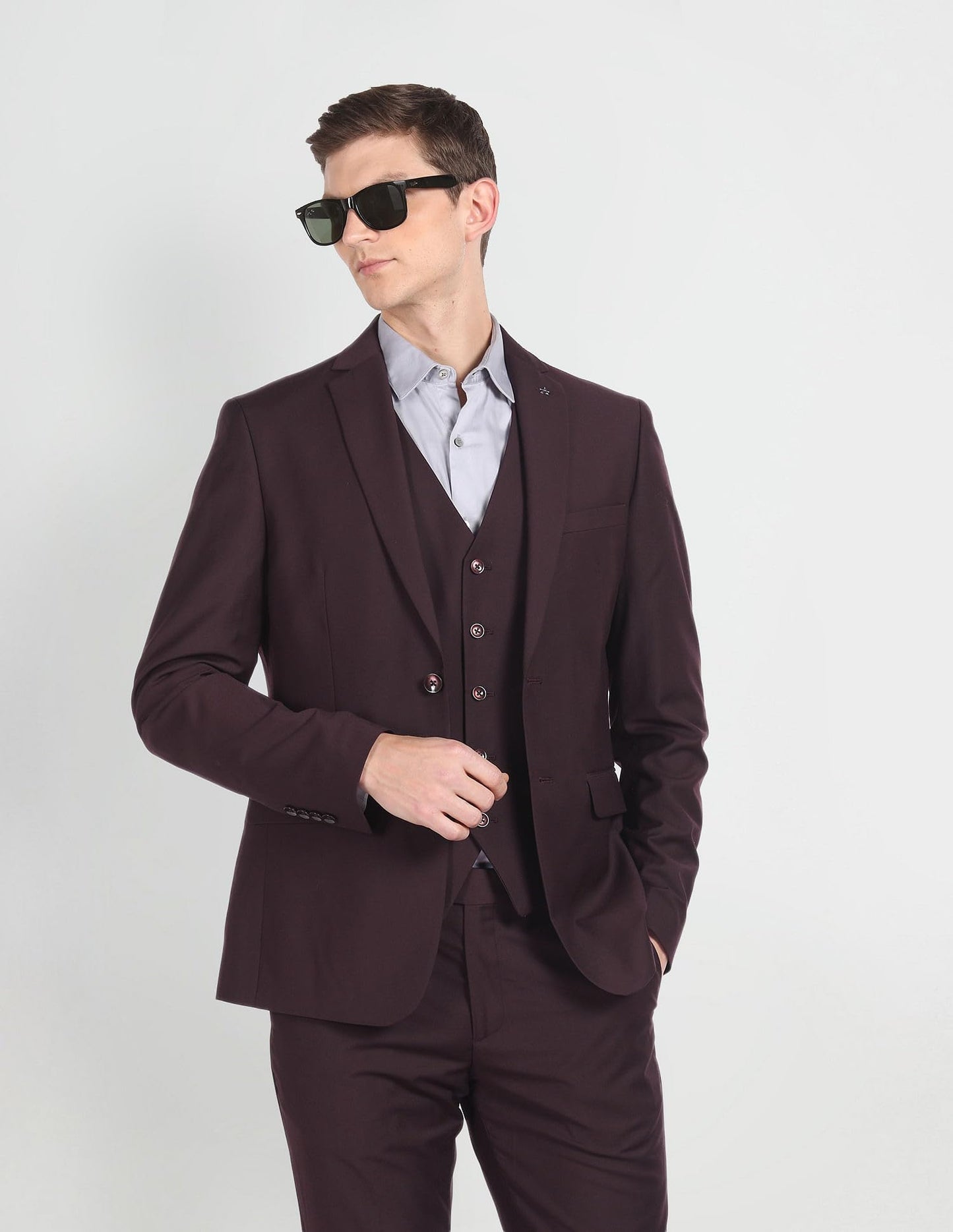 Arrow Men's Polyester Double Breasted Business Suit Pants Set (ARAGSU5582_Wine