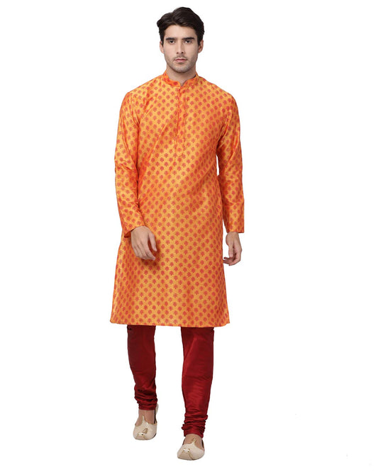 VASTRAMAY Men's Orange Cotton Silk Blend Kurta and Pyjama Set_VASMK071ORnPVMA_44