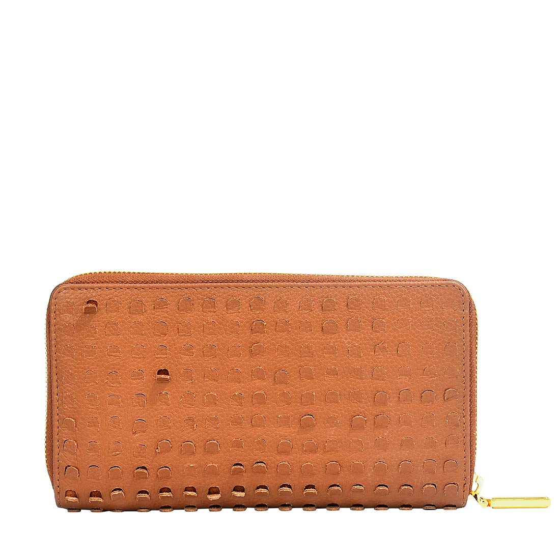 eske - Zip Around Wallet - Genuine Leather - Holds Cards, Coins and Bills - Compact Design - Pockets for Everyday Use - Travel Friendly - Water Resistant - for Women (Cognac)