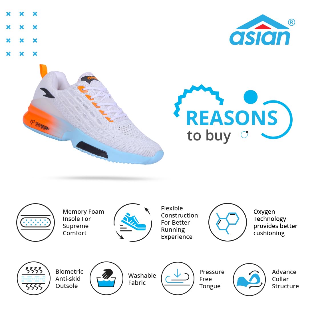 ASIAN Oxygen-05 Sports Shoes with Oxygen Technology Lightweight Casual Sneaker Shoes for Men & Boys,UK 10