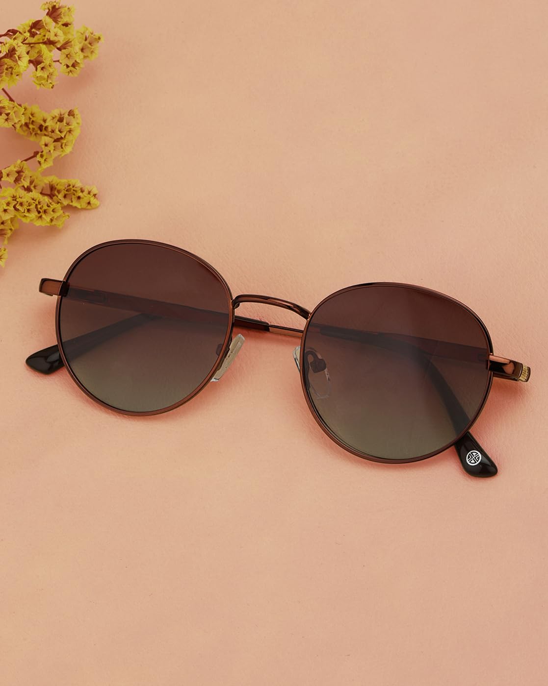 Carlton London Mettalic Brown with Gold Toned Brown Lens Polarised Oval Sunglass for unisex