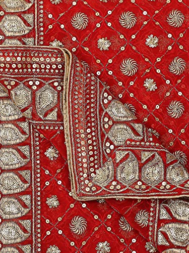 DUPATTA BAZAAR Women's Red Heavily Embroidered Net Dupatta