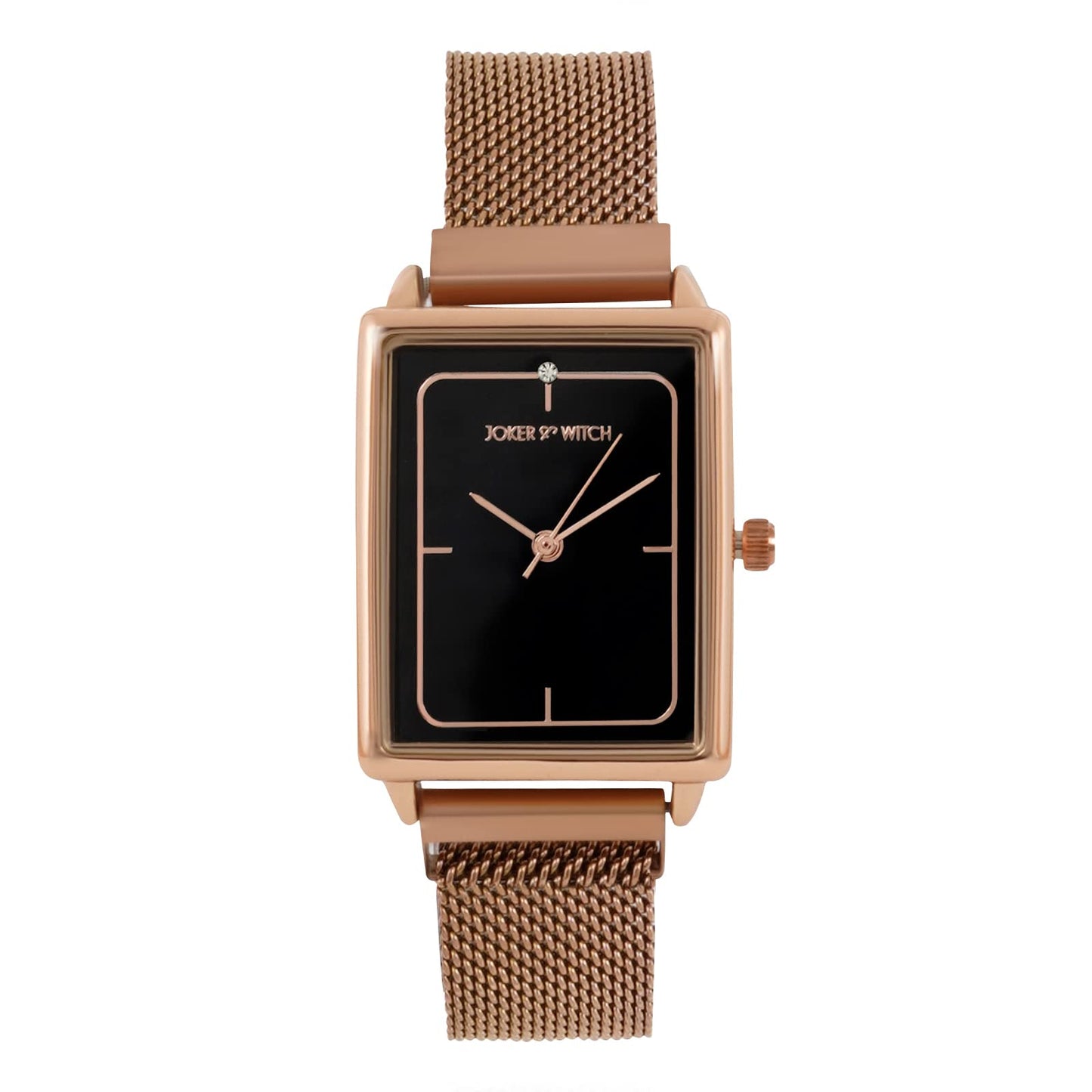 Joker & Witch Quad Black Rectangle Dial Rosegold Mesh Strap Analog Women's Watch