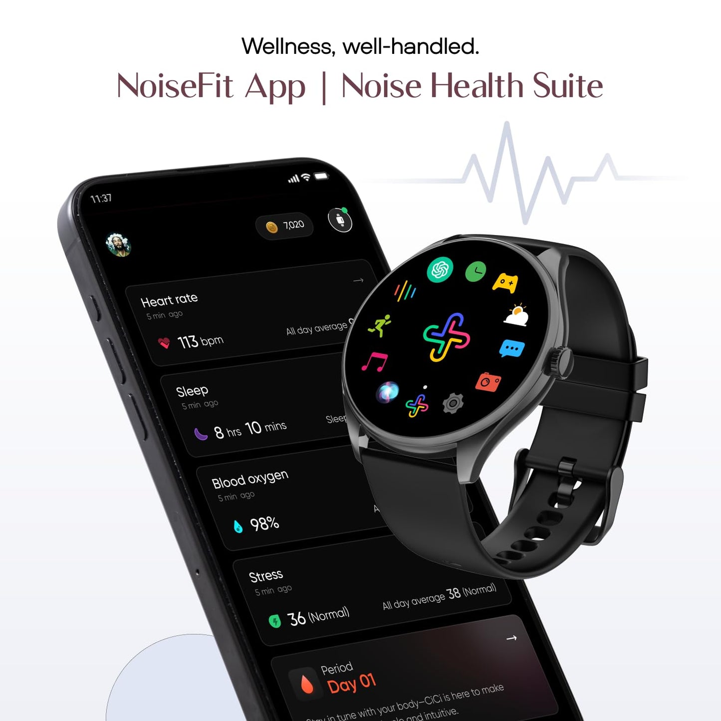 Noise Twist 2 Smart Watch with 1.43” AMOLED Screen, AI Search & Voice Assistant, Bluetooth Calling, Stainless Steel Back, 7-Day Battery, 100+ Watch Faces, Health Suite, IP68 (Jet Black)