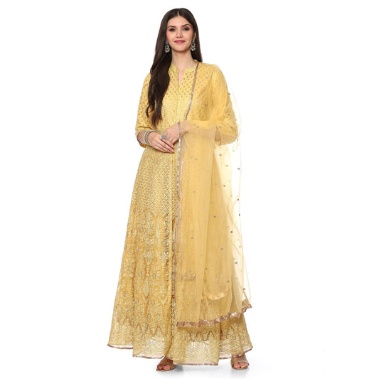 BIBA WOMEN EMBROIDERY FLARED SALWAR KURTA DUPATTA(SKD6463_YELLOW_36)