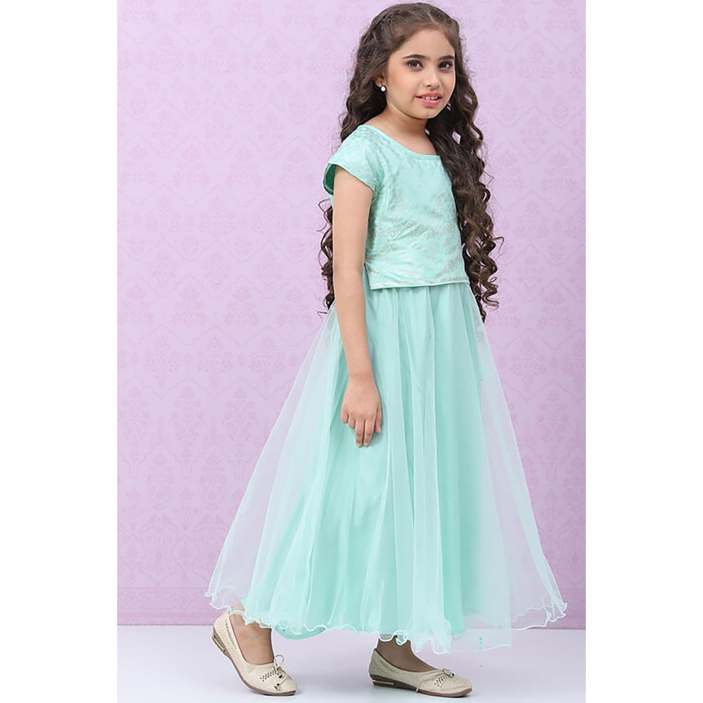 BIBA Girls Viscose Flared Printed Lehenga Set (KW5040EAW22TURQ_Turquoise_11)