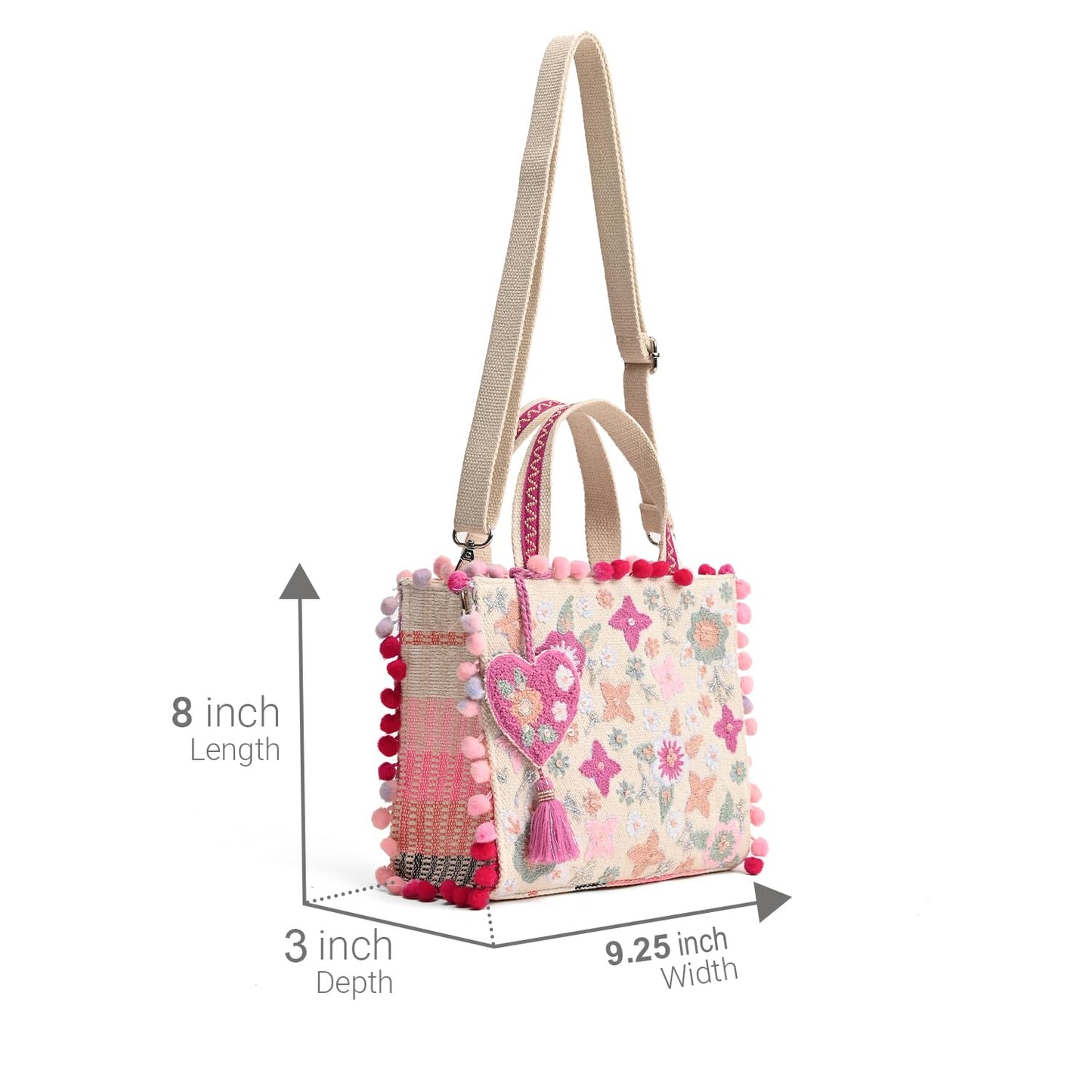 Boho Girl Whimsical Multicolor Jacquard Mini Blush Tote for Women with Adjustable Strap | Wedding Gifts For Women | Handbag For Women And Girls (Pink)