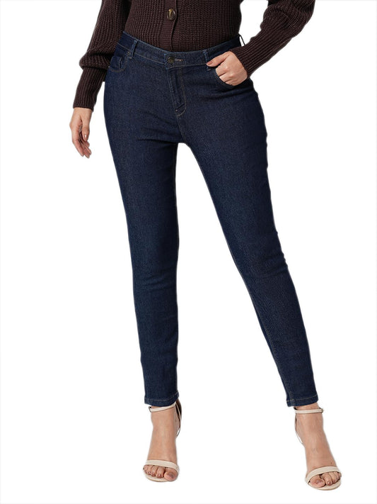 VERO MODA Women Solid Dark Blue Cotton Skinny Fit Ankle Length High Rise Jeans