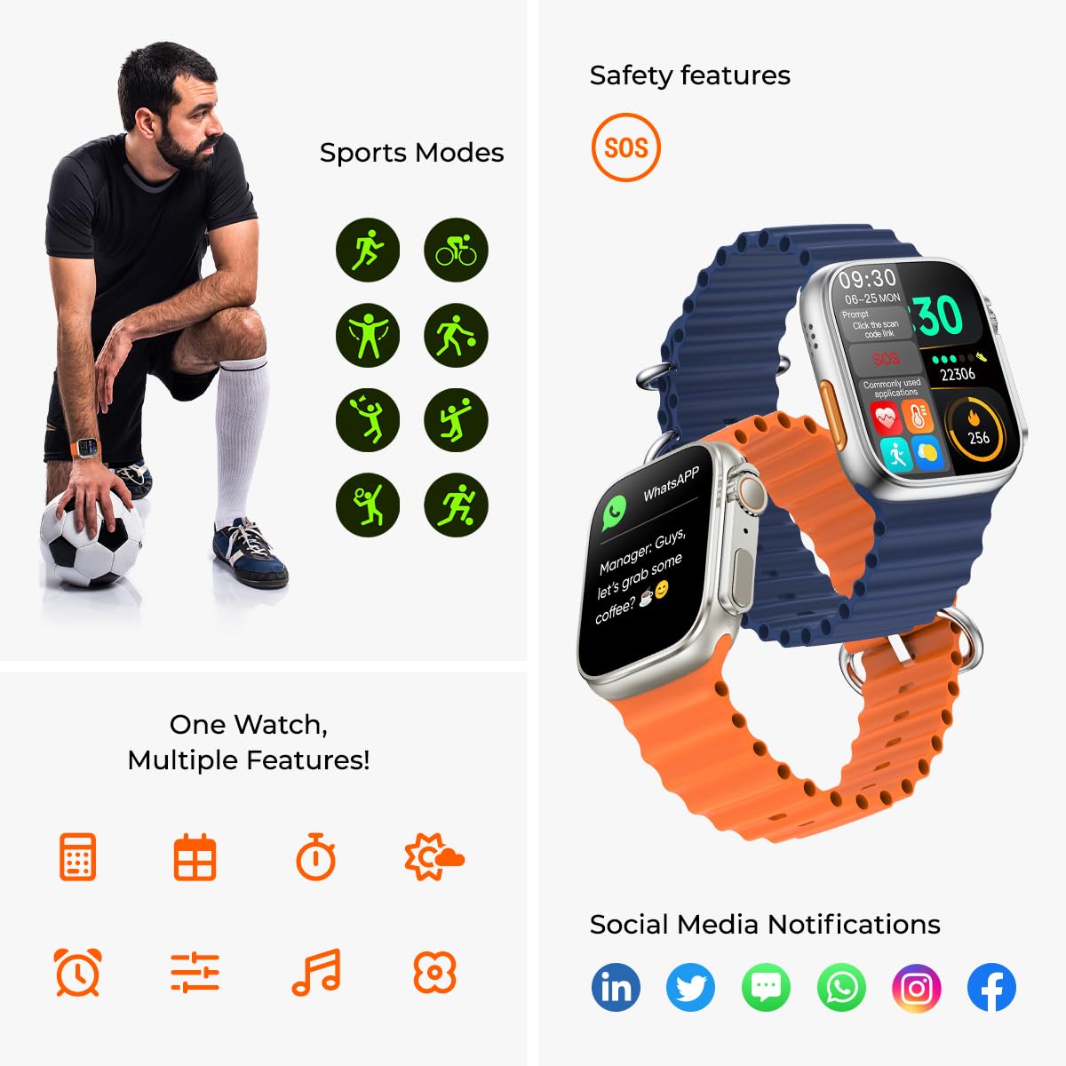 pTron Newly Launched Reflect Pro Smartwatch, Bluetooth Calling, 1.85" Full Touch Display, 600 NITS, Digital Crown, Metal Frame, 100+ Watch Faces, HR, SpO2, Voice Assist, 5 Days Battery Life (Blue)