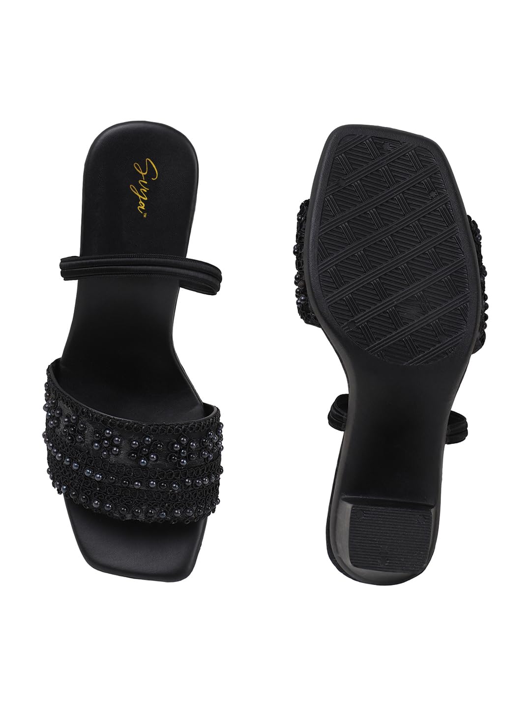 SVYA Comfortable Heel Sandals for Women and Girl (Black, UK Footwear Size System, Adult, Women, Numeric, Medium, 4)