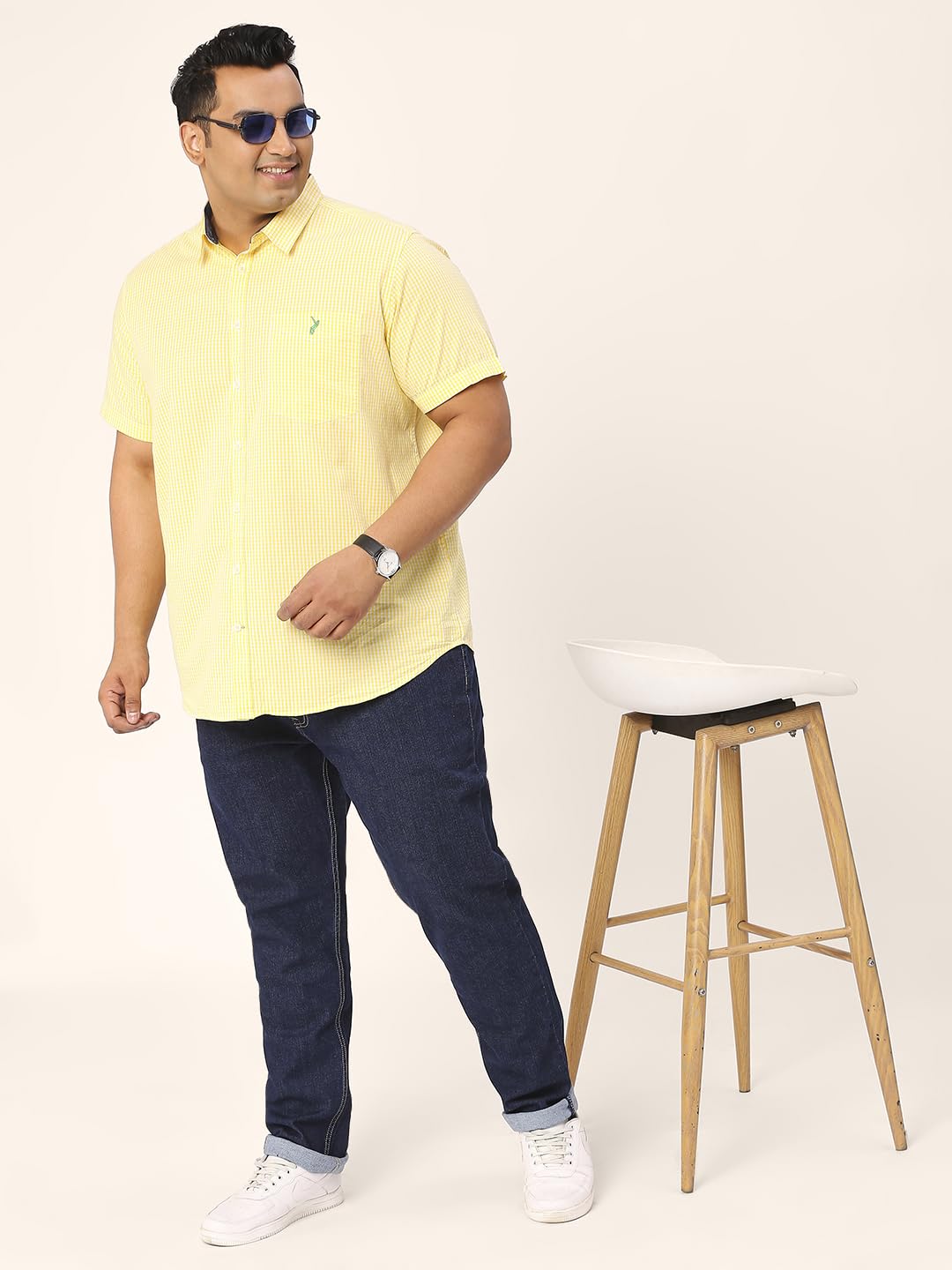 Thomas Scott Mens | Half Sleeve | Checks | Regular Fit Plus Size | 100% Cotton | Spread Collar | Casual Shirts (Available in Plus Size) (Yellow_5XL)