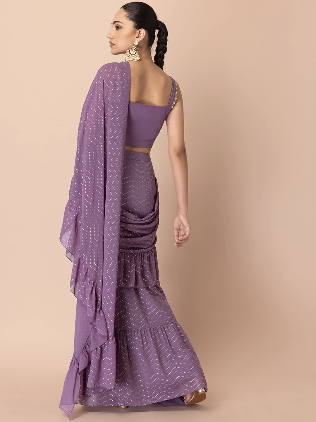 Indya Women's Georgette Pre-Stitched Saree (Purple)