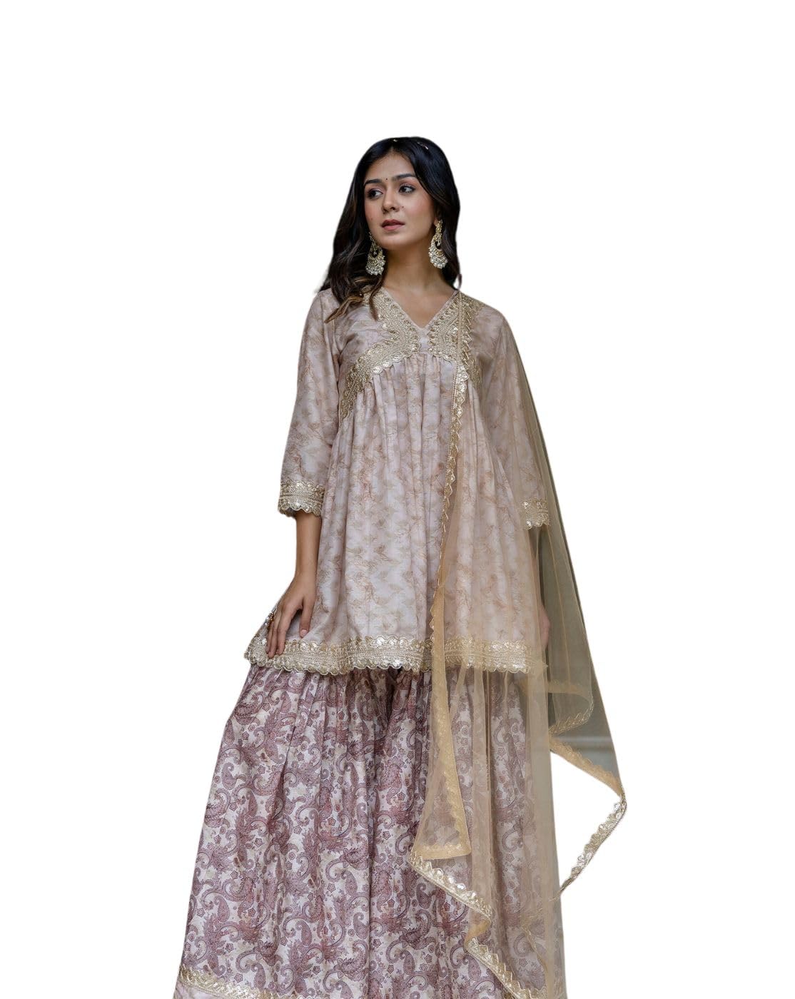 Jaipurite Women Embroidered Alia Cut Kurta & Flared Sharara with Dupatta