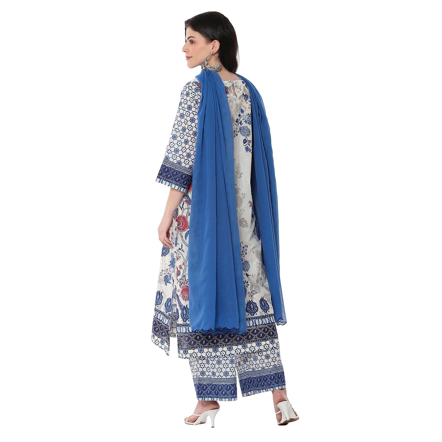 Biba Women's Cotton Kurta, Bottom, Dupatta (SKDCHZ10834SS25IND_White