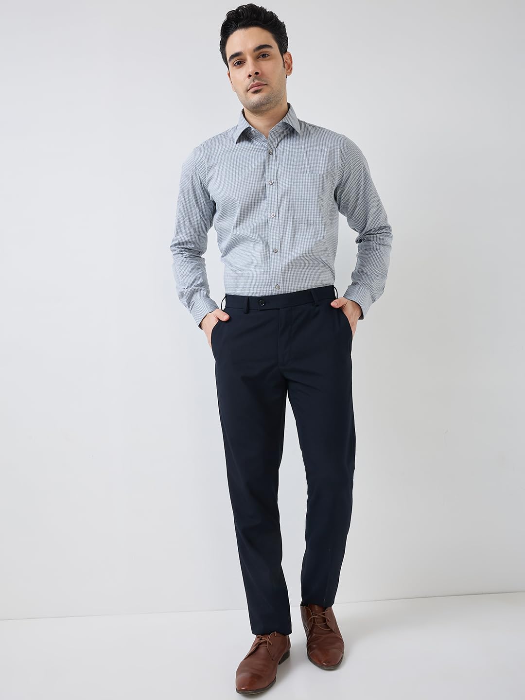 Raymond Men Regular Fit Structure Pattern Pure Cotton Semi Cutaway Collar Full Sleeve Formal Shirt (Size:42)-RMSX12849 Medium Grey