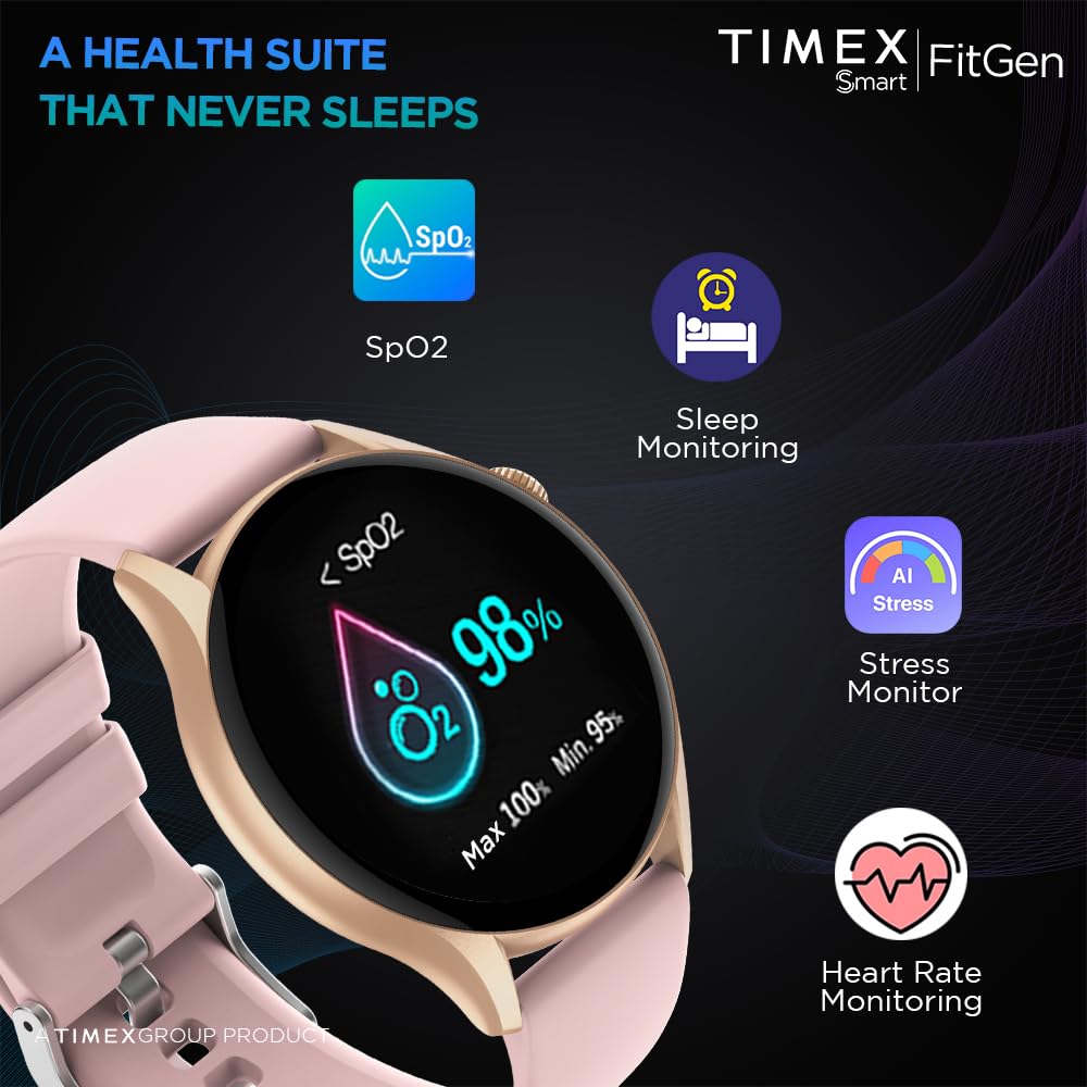 Timex FitGen 1.43" Round AMOLED Smartwatch with 466x466 Pixel Resolution|Single Sync Bluetooth Calling|Rotating Crown| Metallic Body|AI Voice Assist|100+ Sports Modes|Upto 7 Days Battery(Normal Usage)