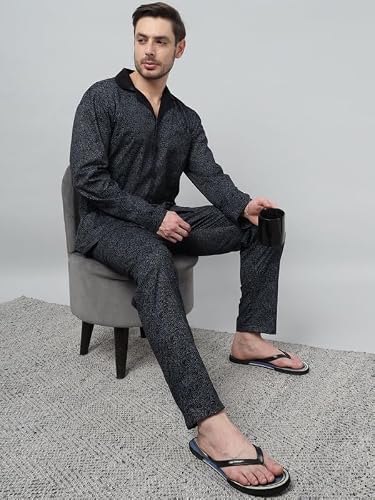 Hancock Men Cotton Printed Night Suit Black Size M