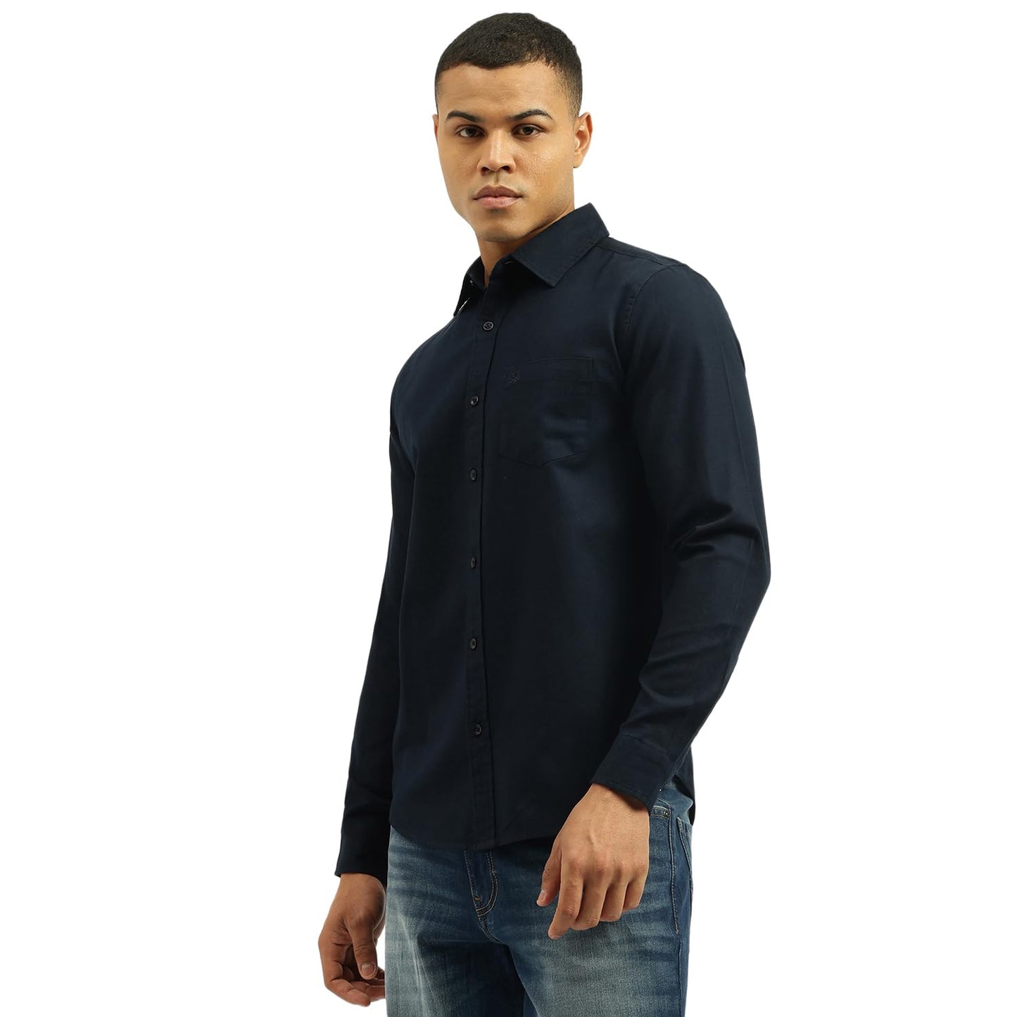 United Colors of Benetton Men's Solid Regular Fit Shirts (25A5SO303TWLI901_Blue