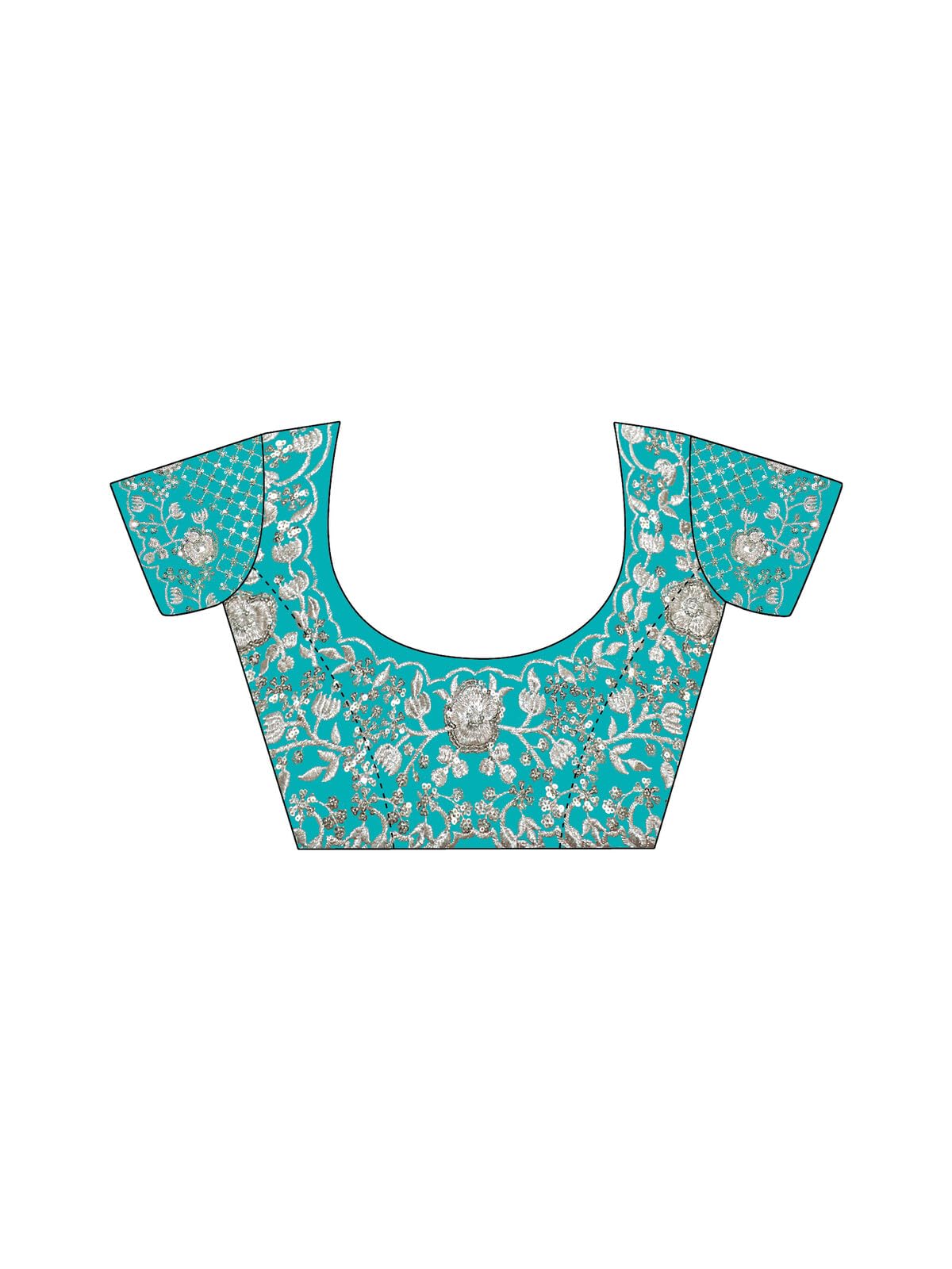 SIRIL Women's Organza Scalloped Border Embellished Sequins Embroidery Saree with Unstitched Blouse Piece (4472S118A_Turquoise Blue)
